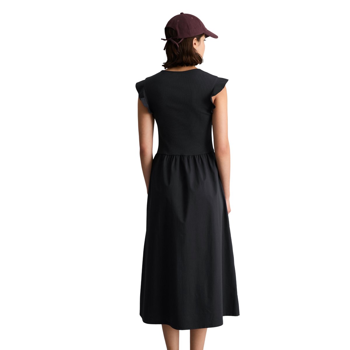 Robe en jersey à volants flared avec jupe en popeline de coton bleu foncé, MARC O’POLO DENIM