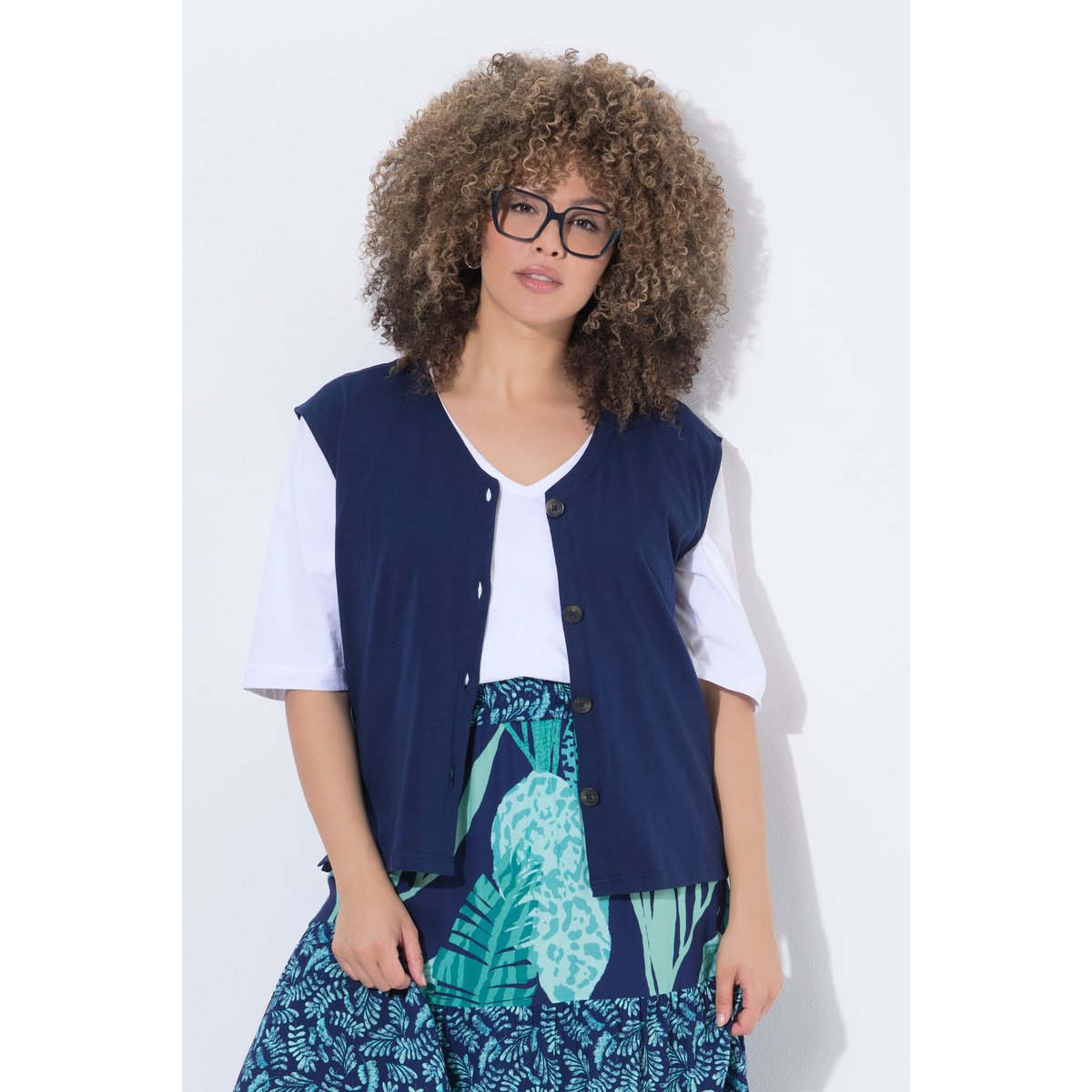 Gilet en jersey flammé, sans manches bleu encre, ULLA POPKEN