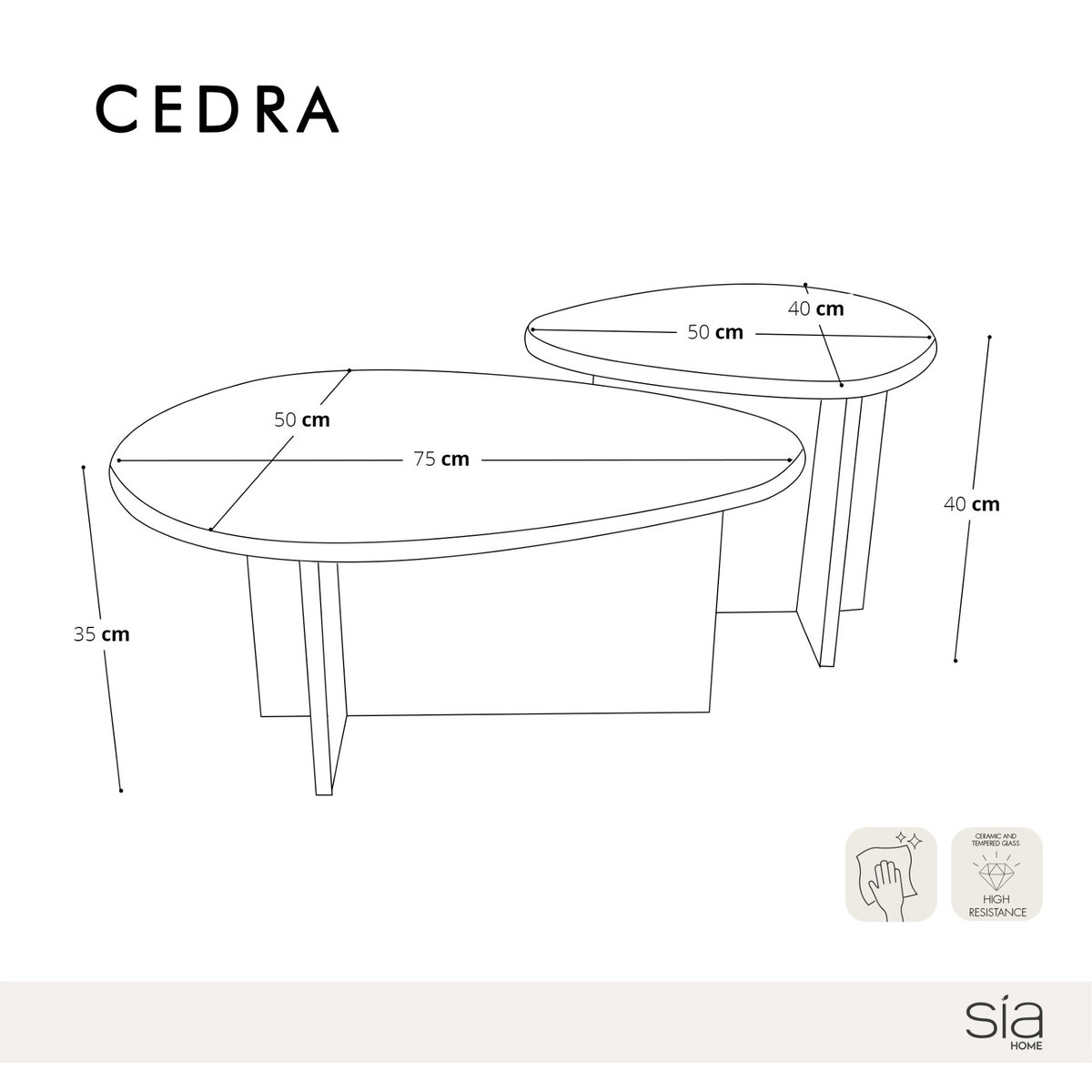 Lot de 2 tables basses gigognes en bois contreplaqué CEDRA noyer, SIA HOME