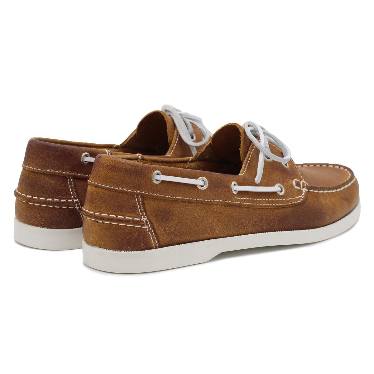 Chaussures bateau cuir mat brossé cognac, JULES & JENN