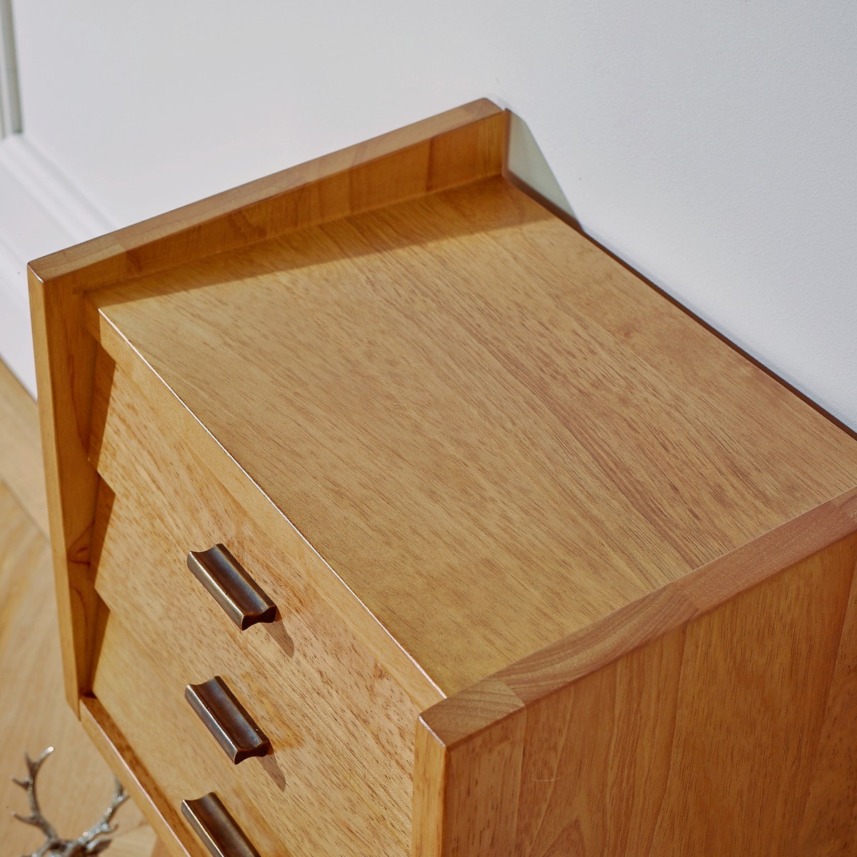 Chevet en hévéa style scandinave, 2 tiroirs NICOLAS beige, ROBIN DES BOIS