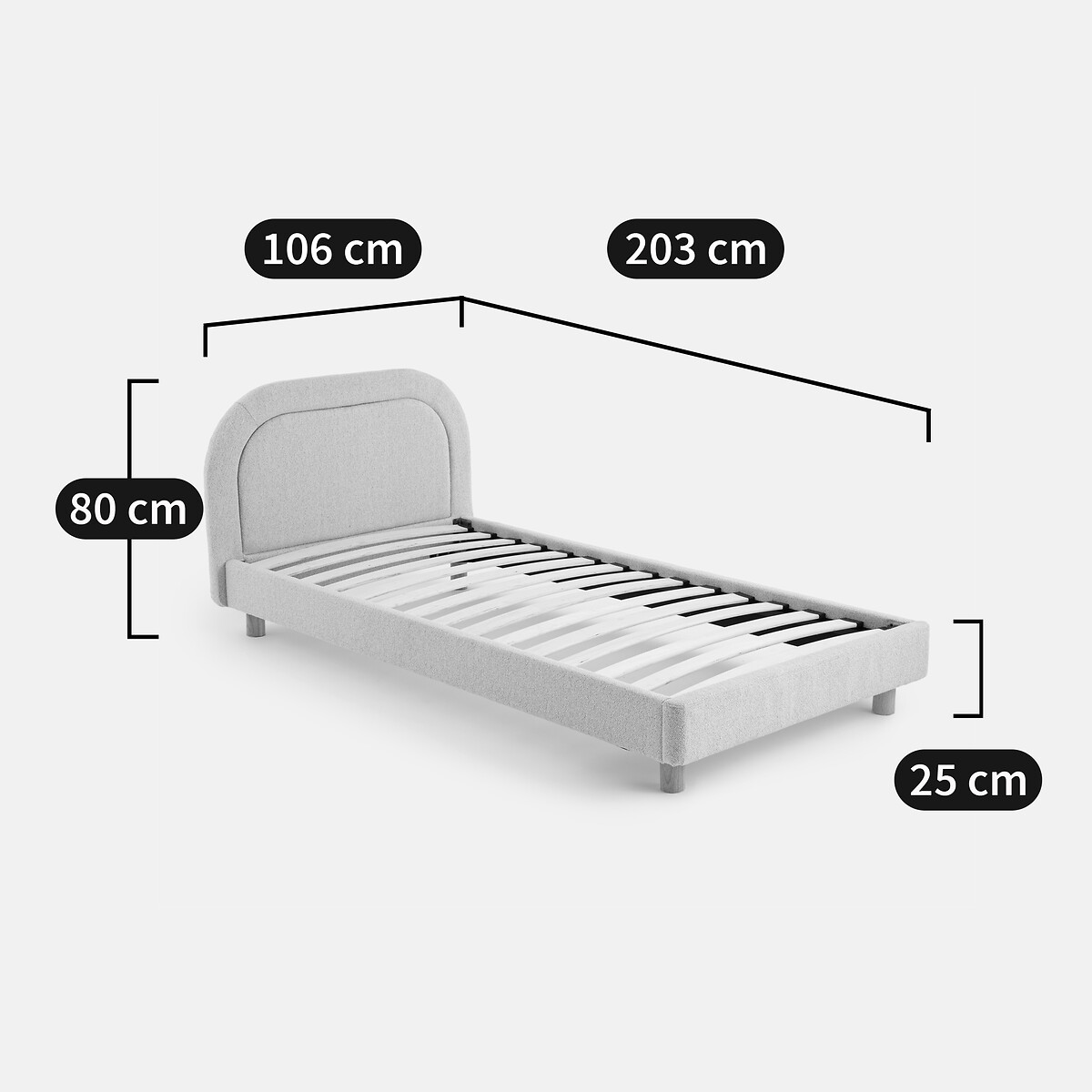 Bouclé-Bett Kiera mit Lattenrost weiss, LA REDOUTE INTERIEURS