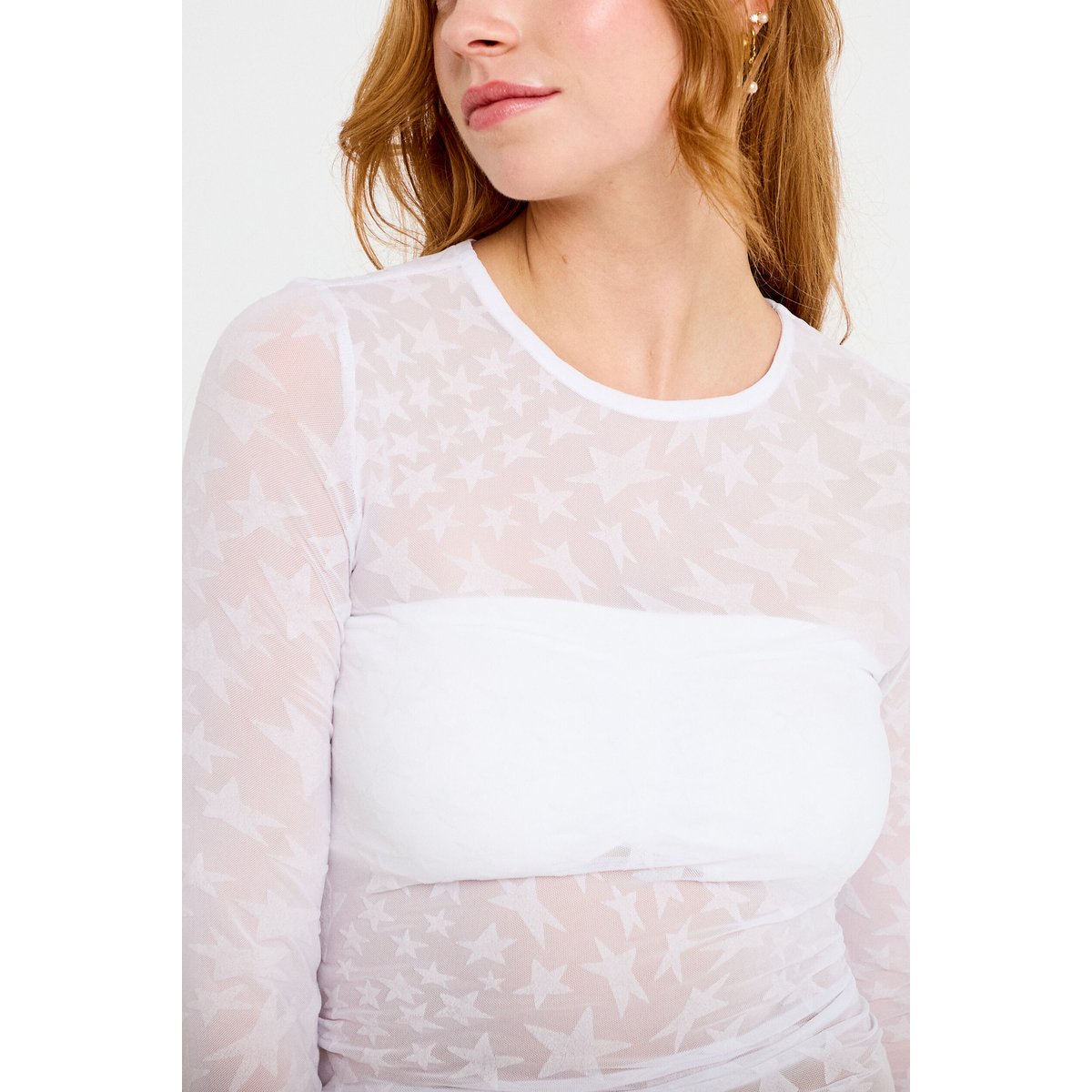 T-shirt ajusté manches longues blanc, CACHE CACHE