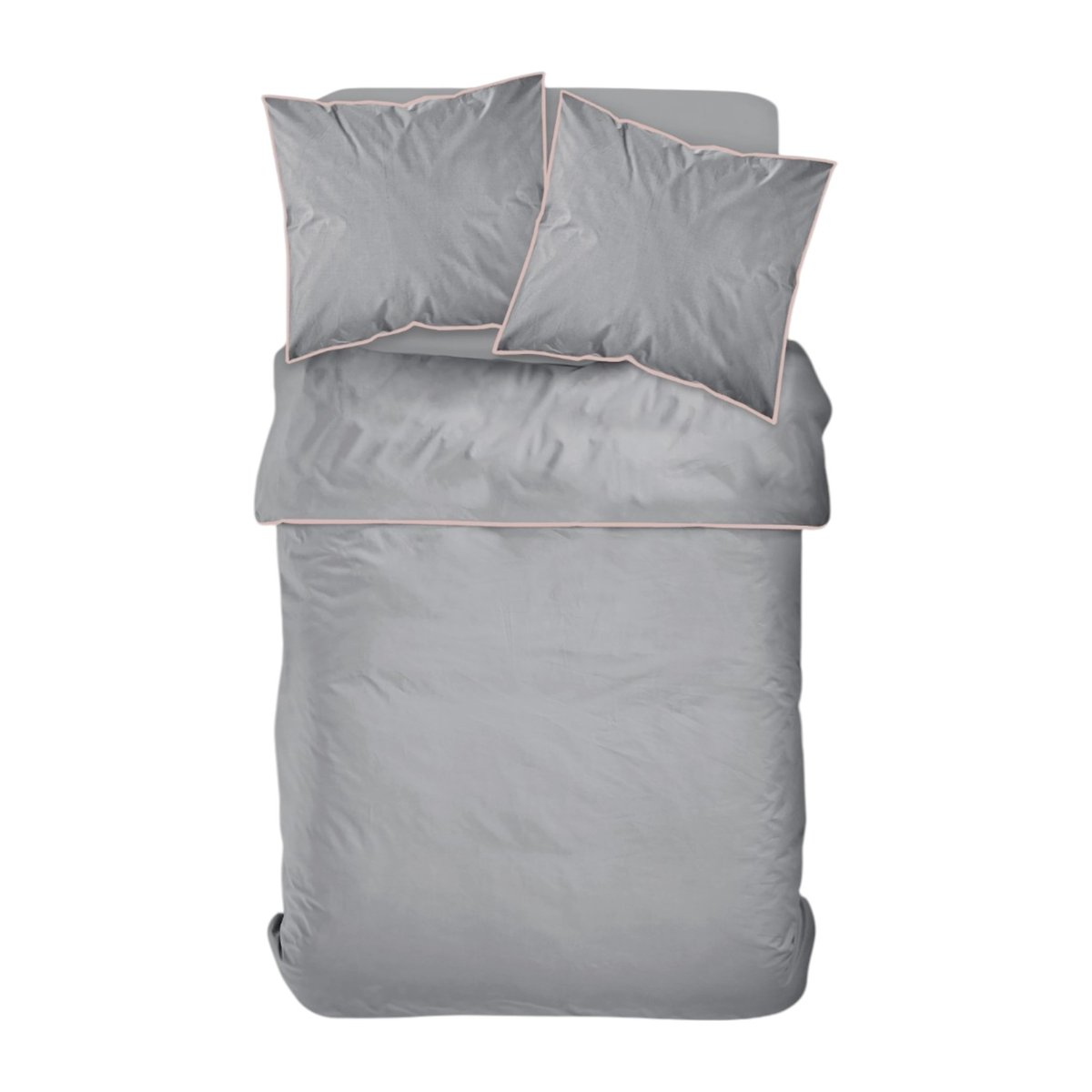 Parure de lit 2 personnes uni coton avec piping PRESTIGE gris, TODAY