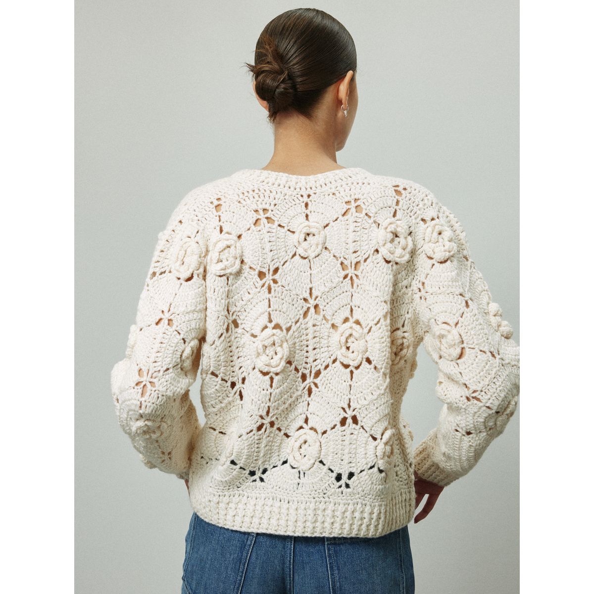 Cardigan en maille à fleurs et nœuds devant écru, NEXT