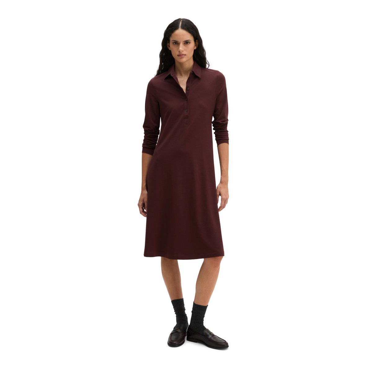 Robe chemise évasée en jersey simple avec finition paper rot, MARC O'POLO