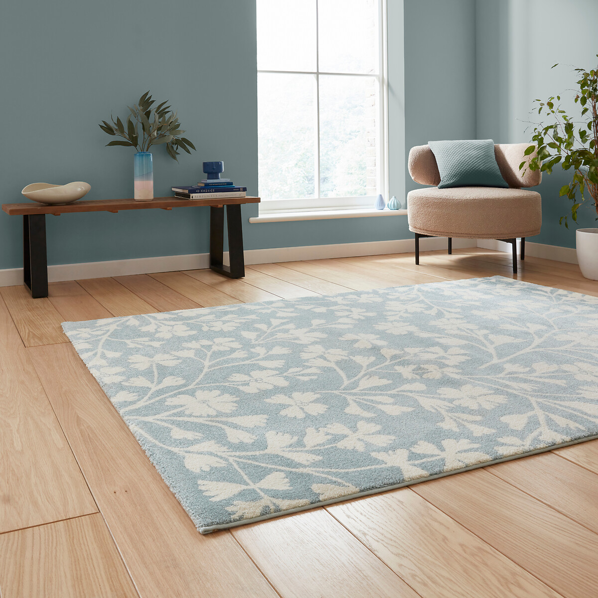 Catherine Lansfield Grace Floral Floral Rug light blue, CATHERINE LANSFIELD