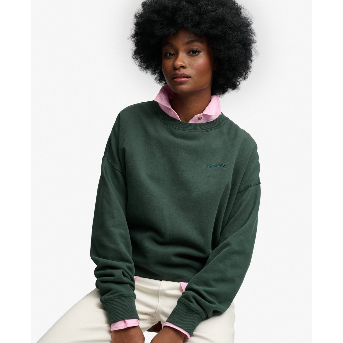 Sweatshirt Essential Logo Ras du Cou vert émail, SUPERDRY