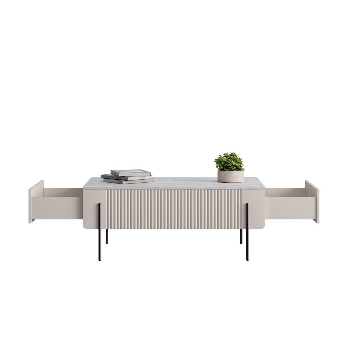 Table basse rectangulaire en panneaux de particules et MDF, MATHILDE beige, BOBOCHIC