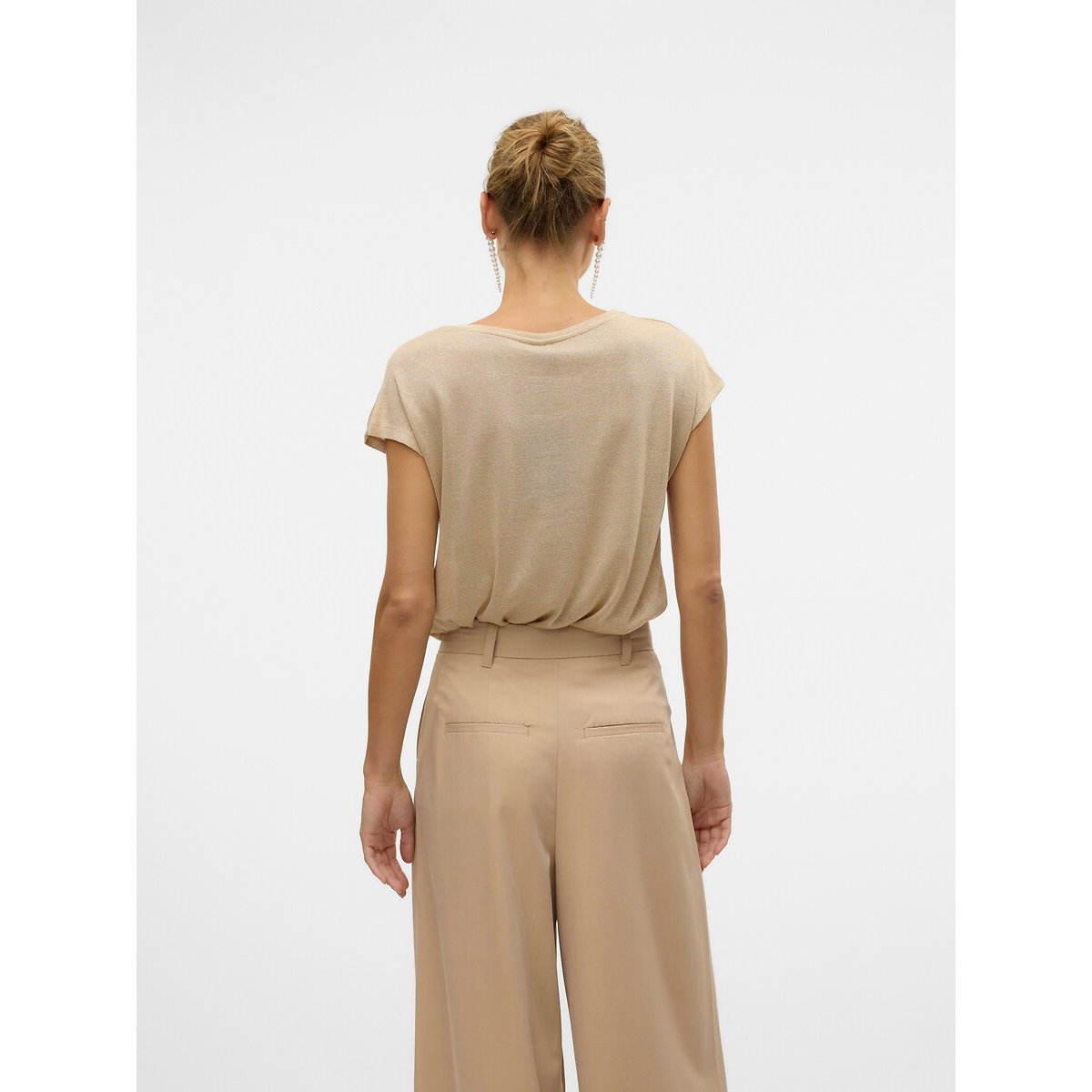 T-shirt col rond pailleté, manches courtes doré, VERO MODA