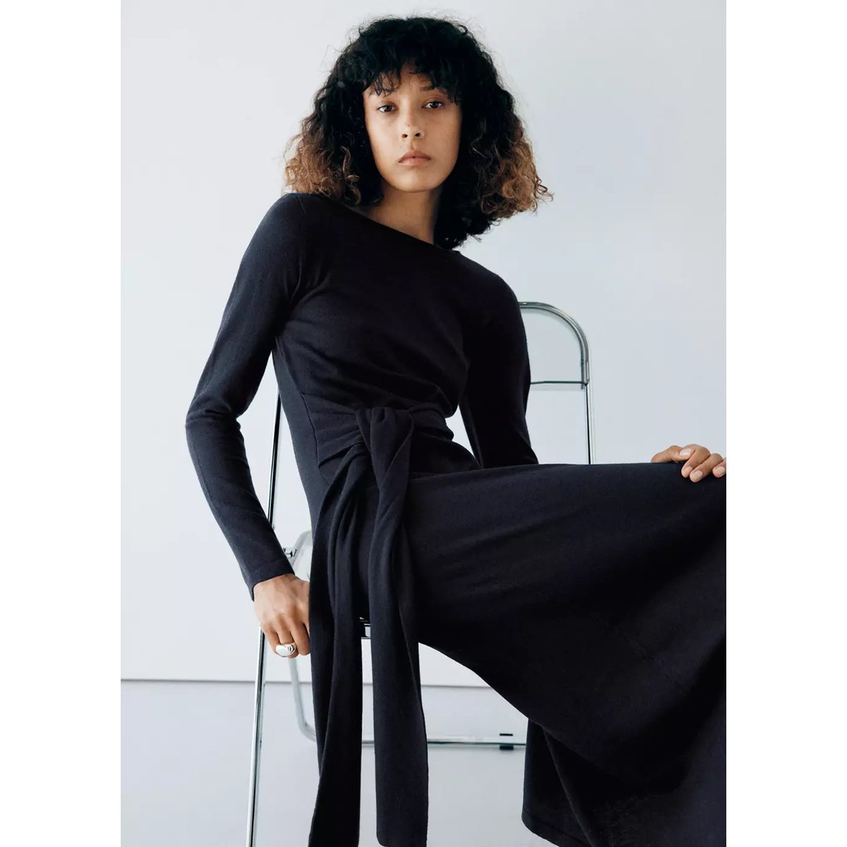 Robe en maille avec détail nœud bleu marine, MANGO