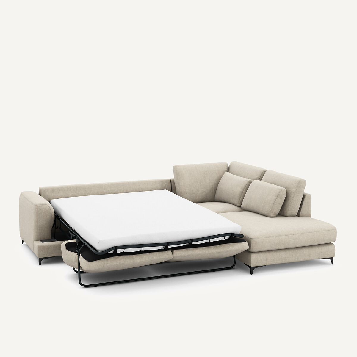 Canapé d'angle droit convertible, en coton et lin, Marsile beige, AM.PM