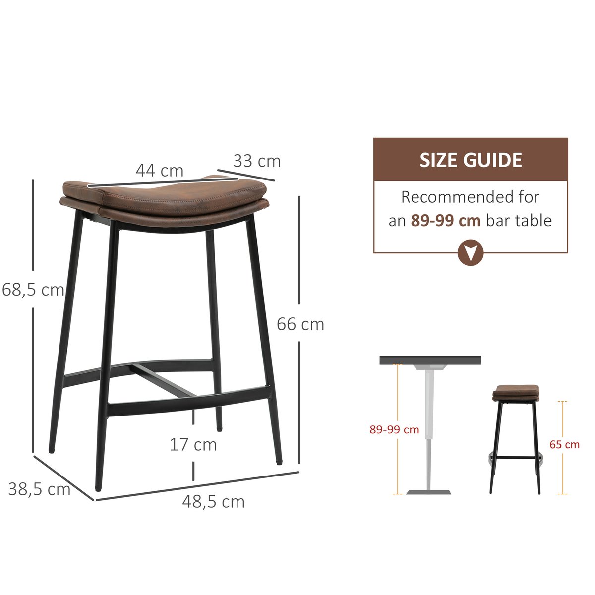 Tabouret de bar Microfibre (100% polyester) marron, noir, HOMCOM