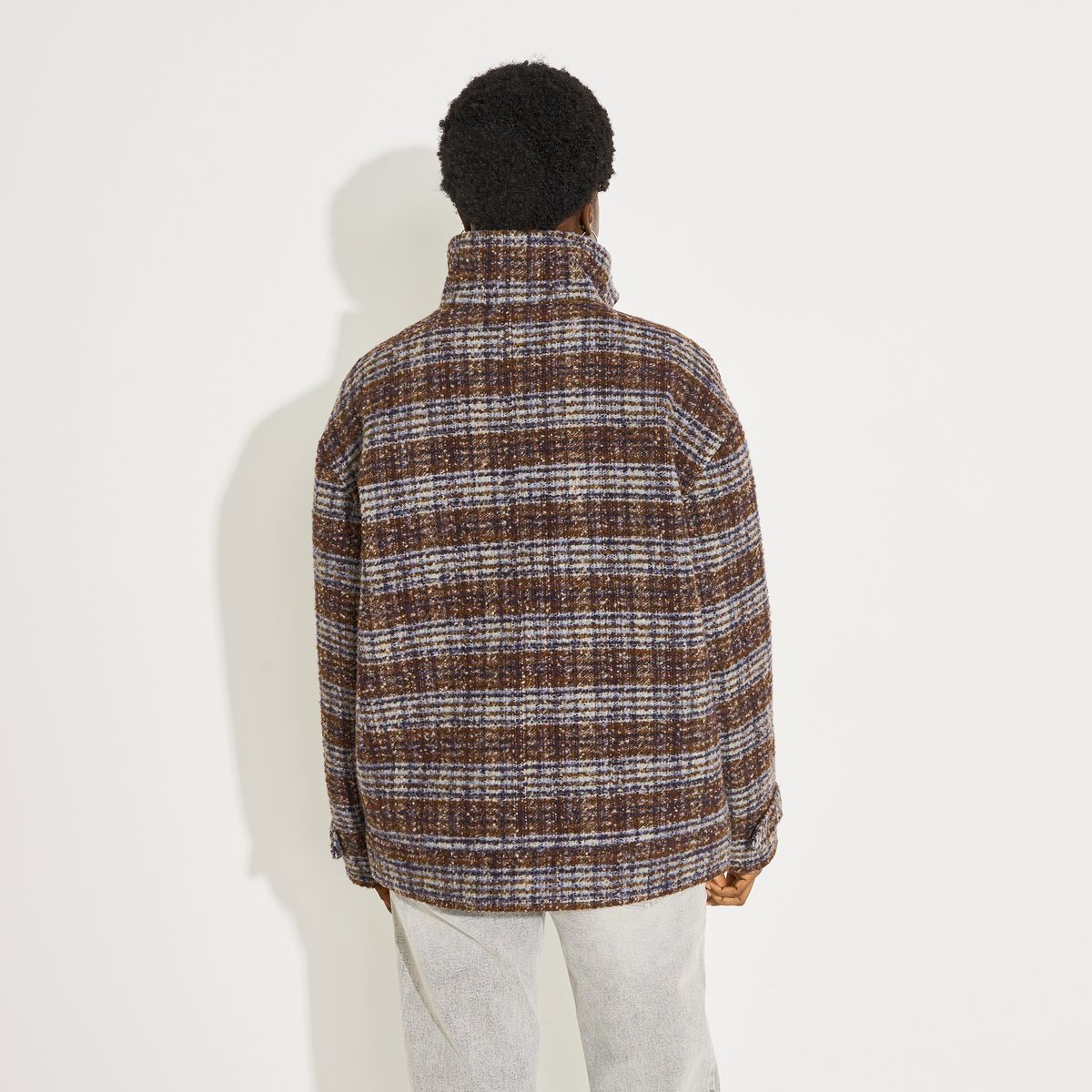 Manteau court à carreaux marron, GRAIN DE MALICE