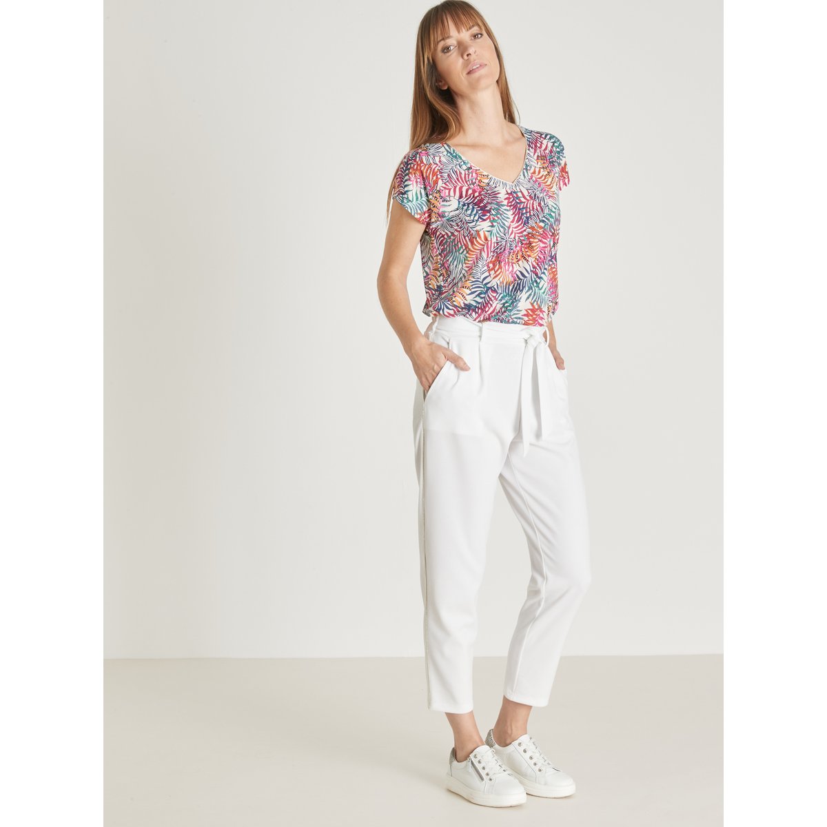 Pantalon raccourci élastiqué dos blanc, DAXON