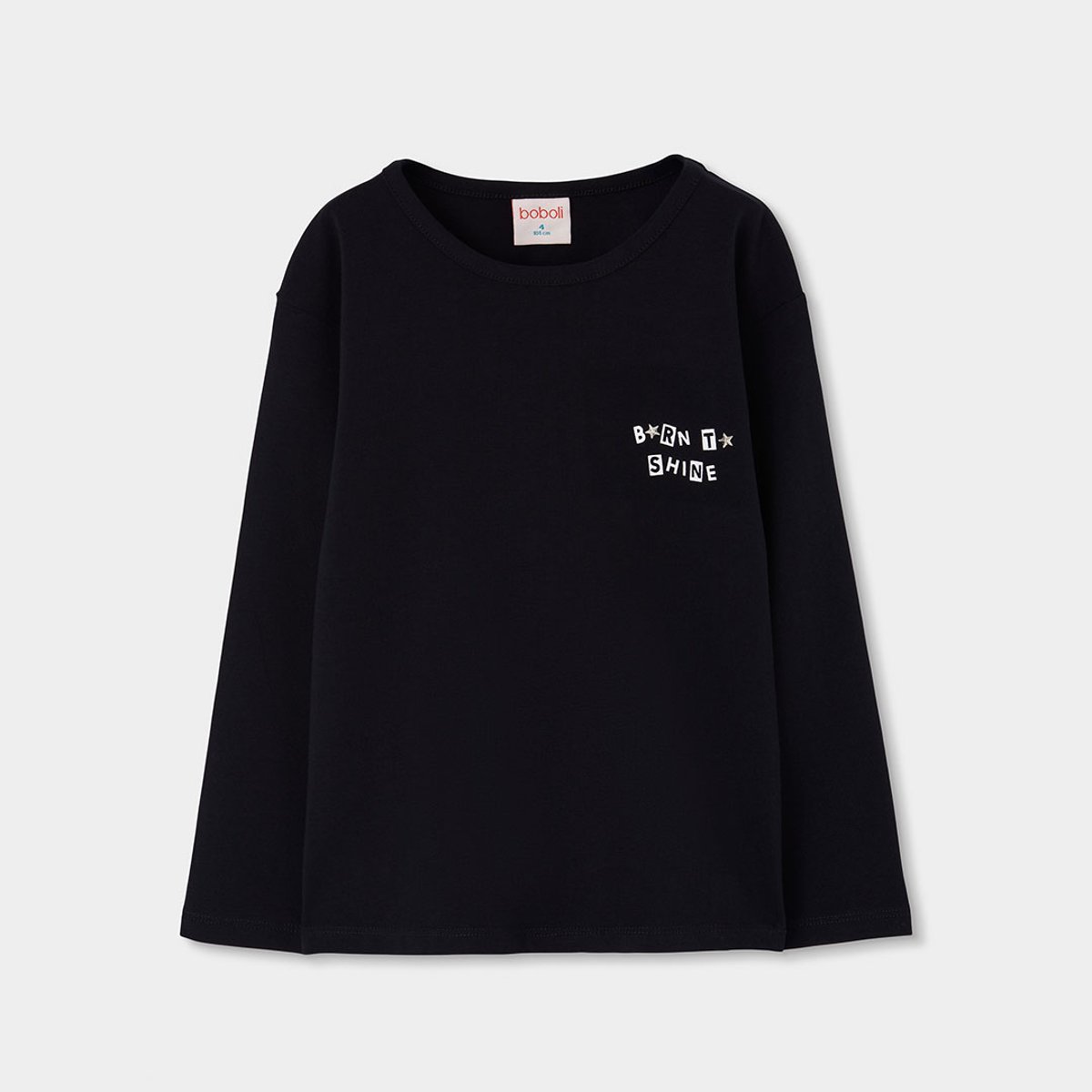 T-shirt fille en maille avec message noir, BOBOLI