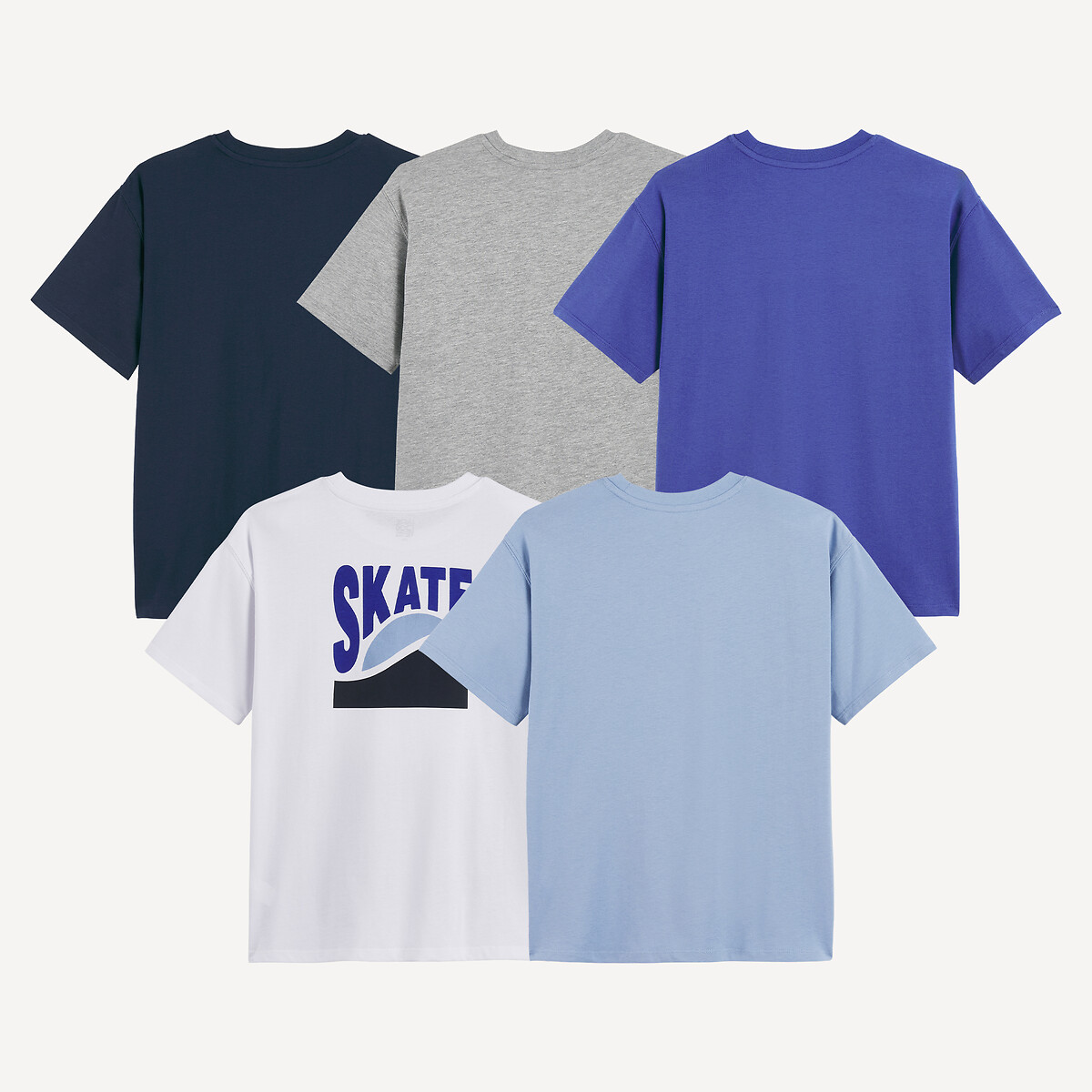 Lot de 5 T-shirts col rond à manches courtes, thème skate blanc + bleu + gris chiné, LA REDOUTE COLLECTIONS