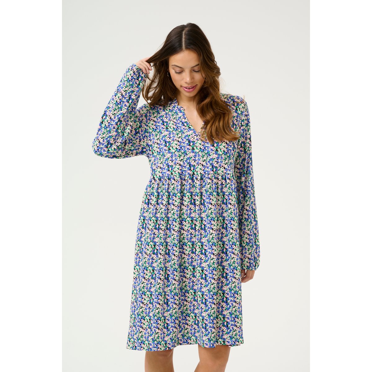 Dress bleu blue pink green floral, KAFFE