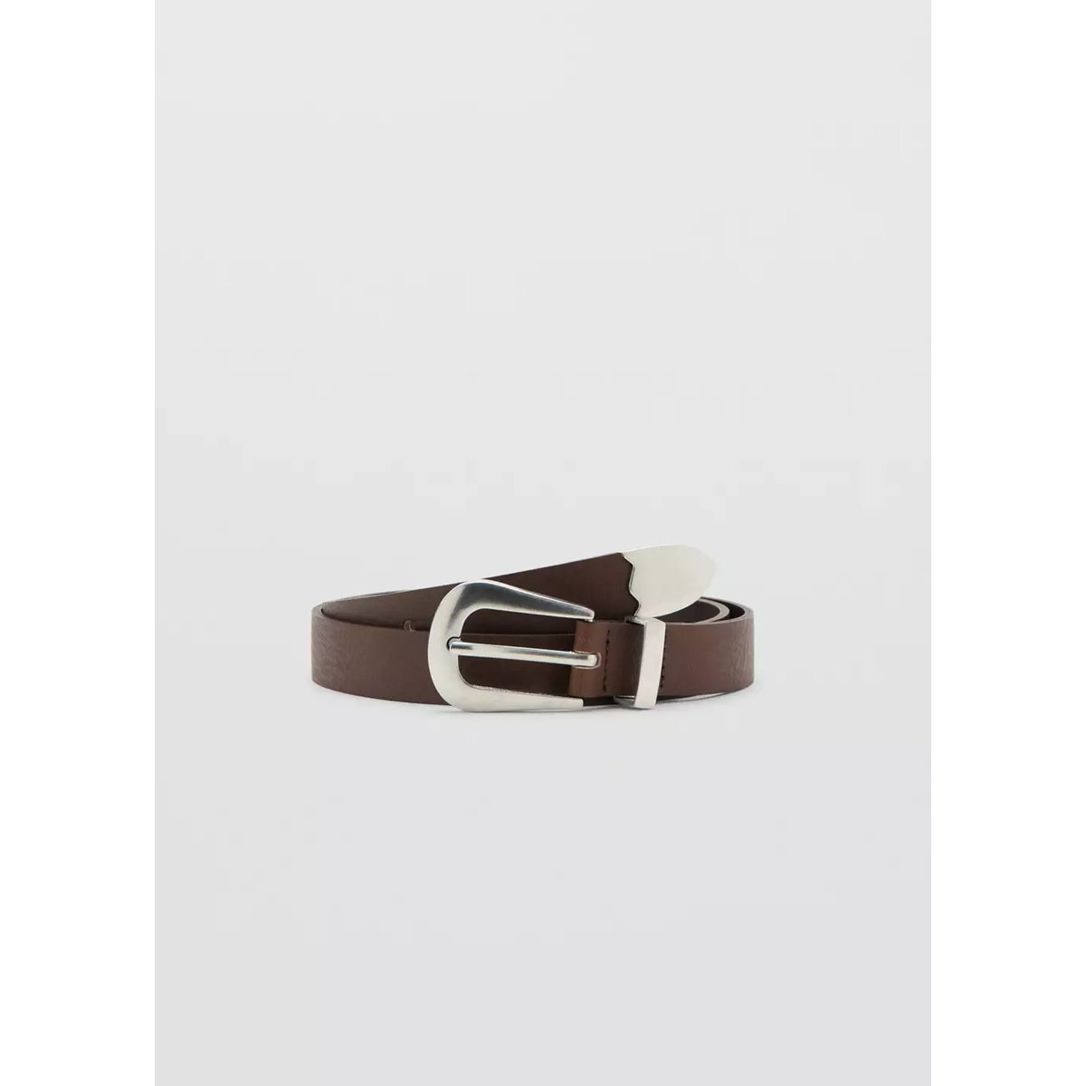 Ceinture en cuir détail métallique chocolat, MANGO
