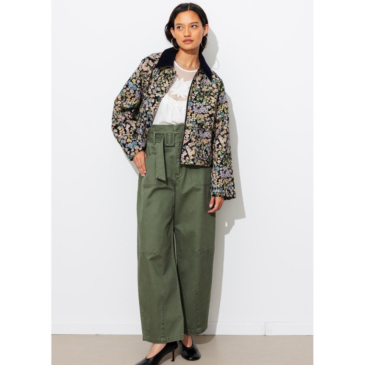 Veste courte jacquard fleurs imprimé multicolore, PROMOD