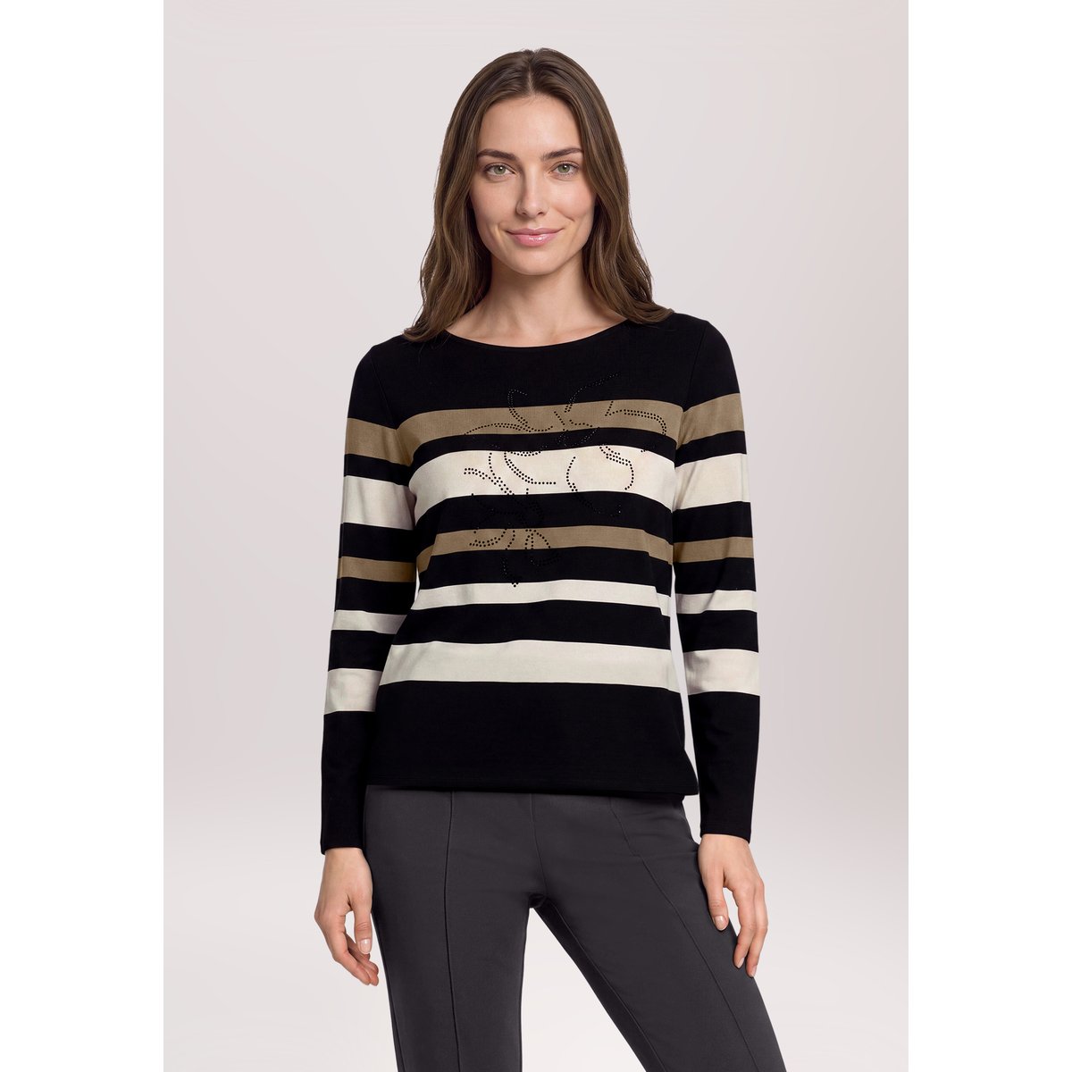 T-shirt à rainures à encolure bateau taupe/black, BETTY BARCLAY