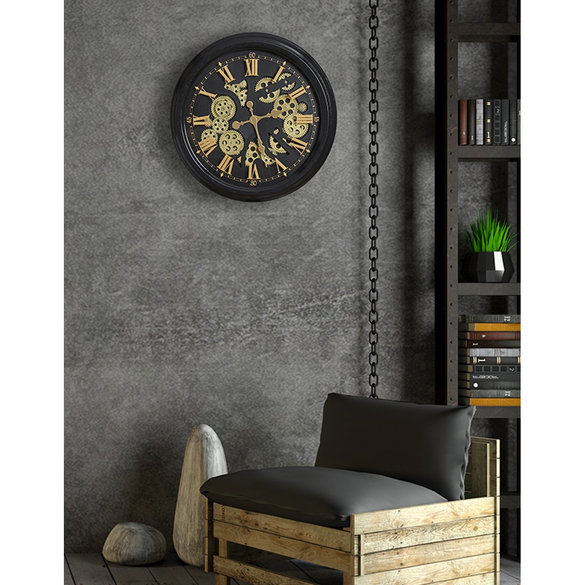 Horloge ronde mécanisme apparent 52x9x52cm noir, EMDE