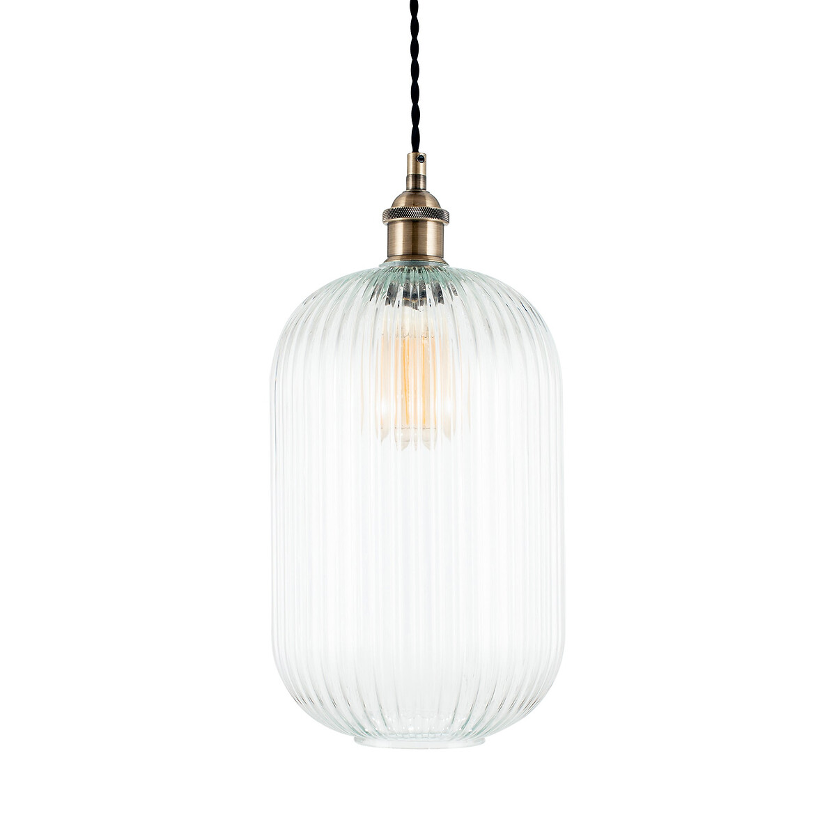 Aliyah Ribbed Glass Tall Pendant Light in Antique Brass white, SO'HOME