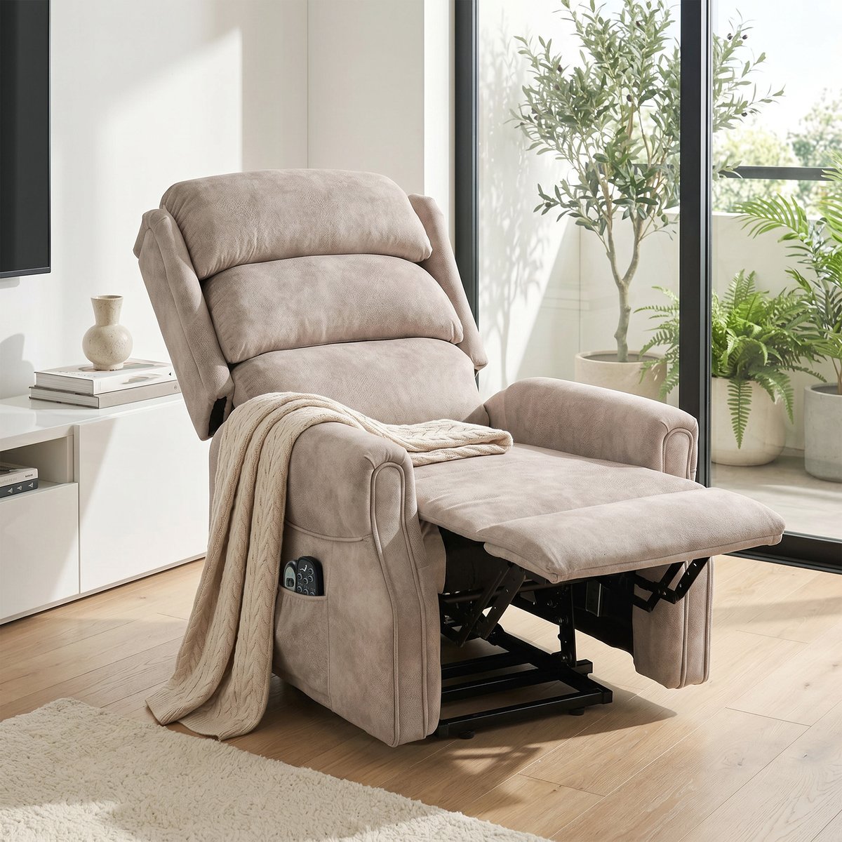 Fauteuil releveur multifonctionnel Velours beige, HOMCOM