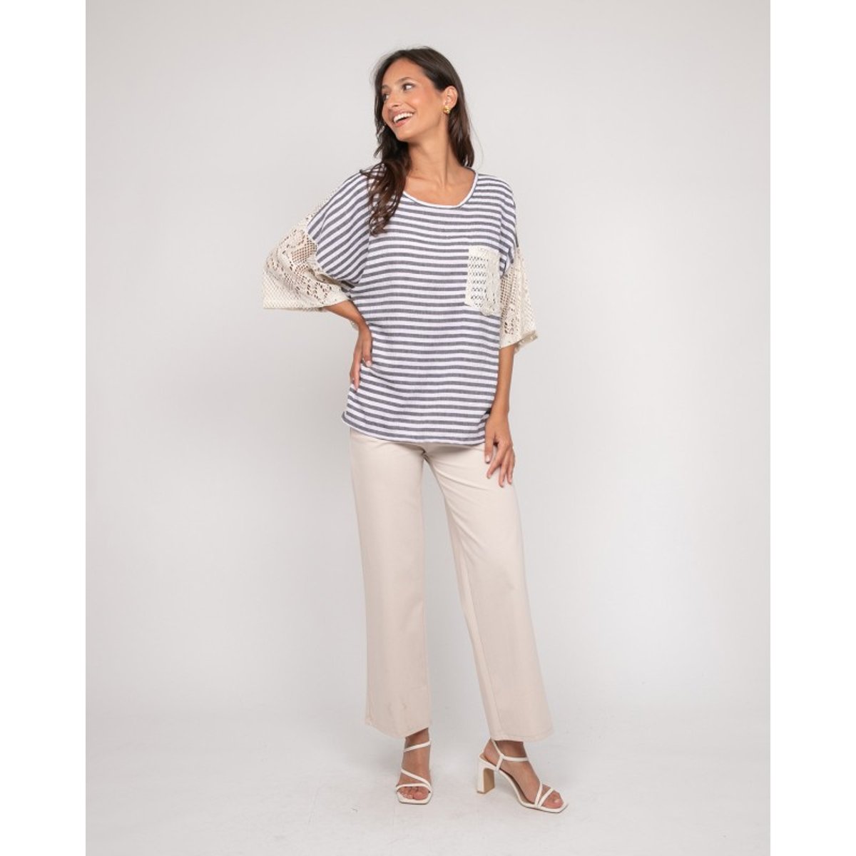 T-shirt Rayures Dos Ajouré Finley bleu, DONA LISA