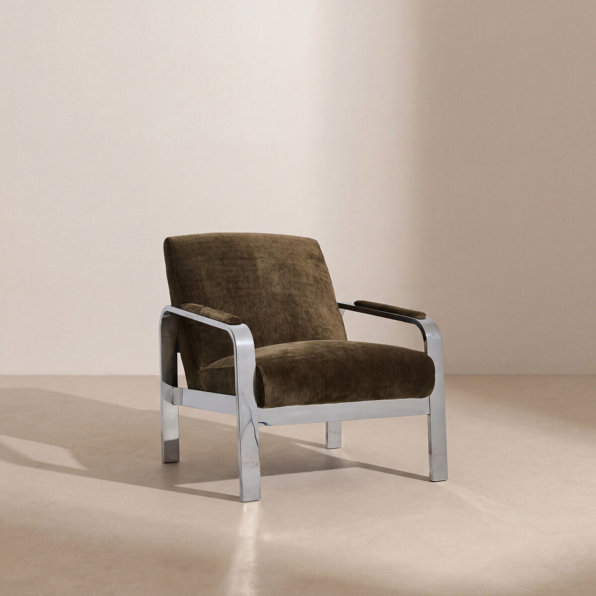 Zenny Chenille Chrome Frame Armchair khaki, ÉDITÉ