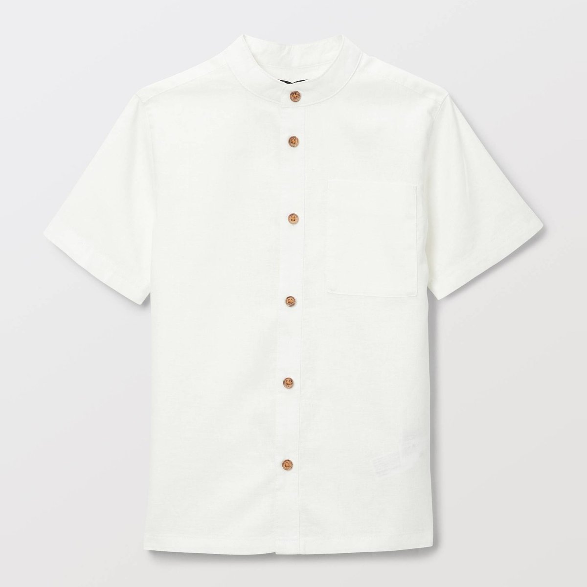 Chemise col mao manches courtes unie en coton et lin blanc, MONOPRIX