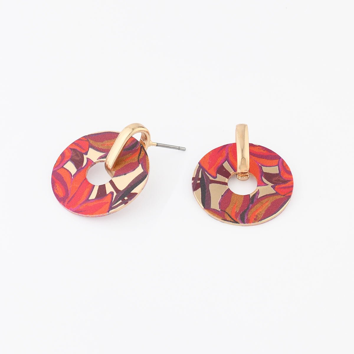 Boucles d'oreilles rondes Balagane imprimé feuilles bordeaux, BALABOOSTE