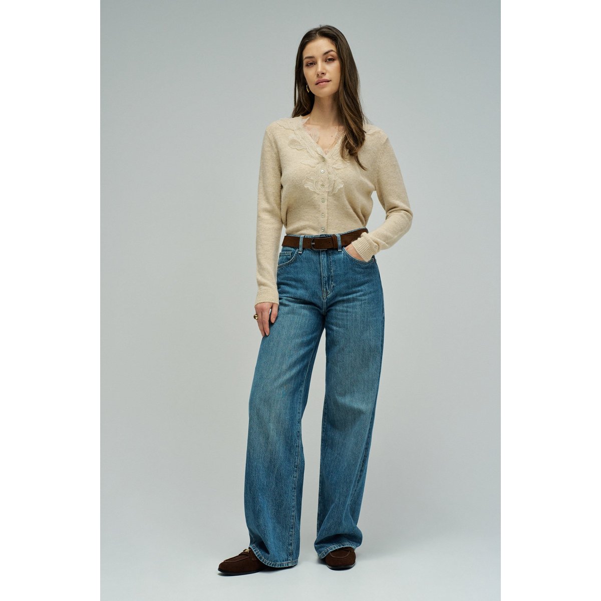 CARDIGAN AVEC DE LA DENTELLE beige, SALSA JEANS