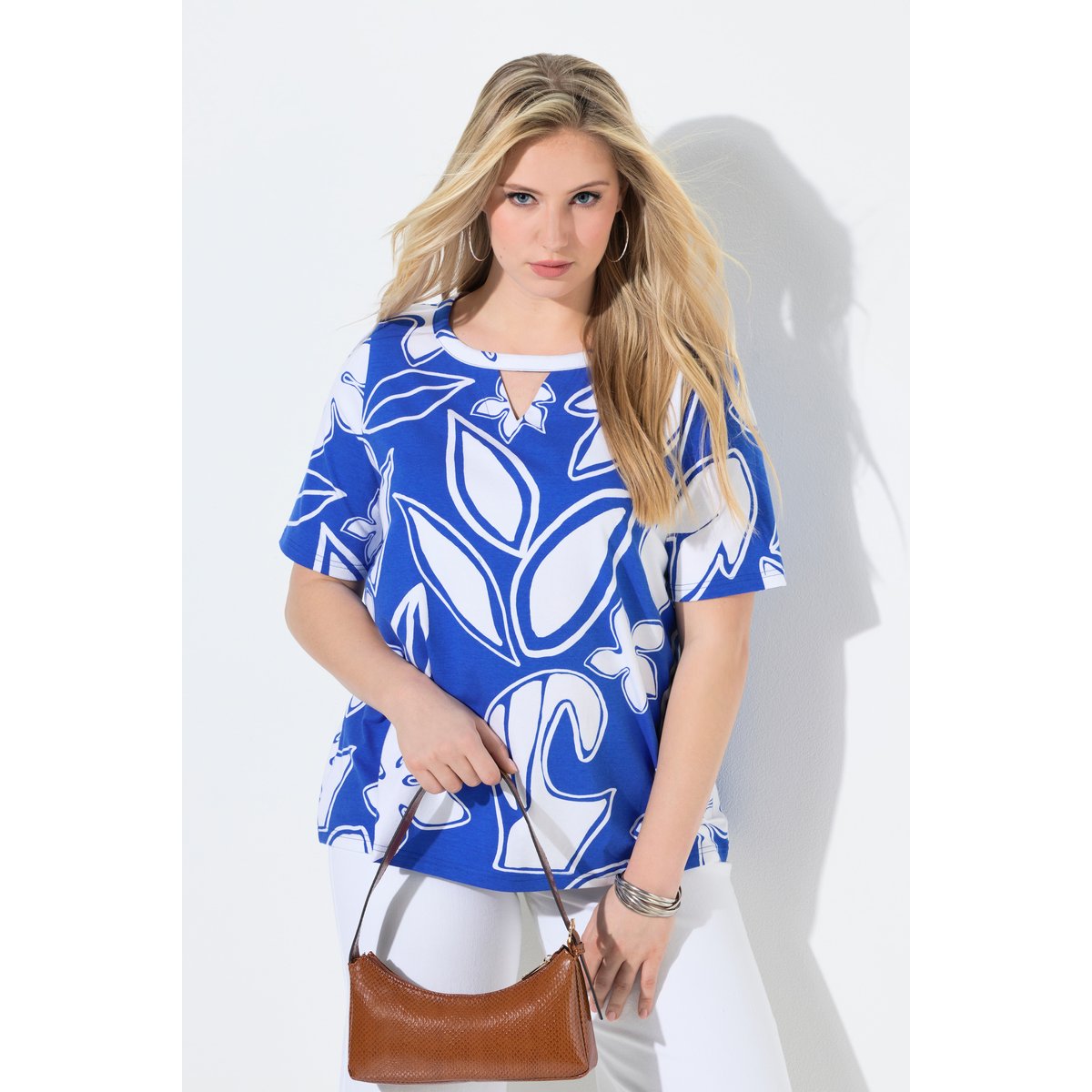 T-shirt avec découpe bleu azur, ULLA POPKEN