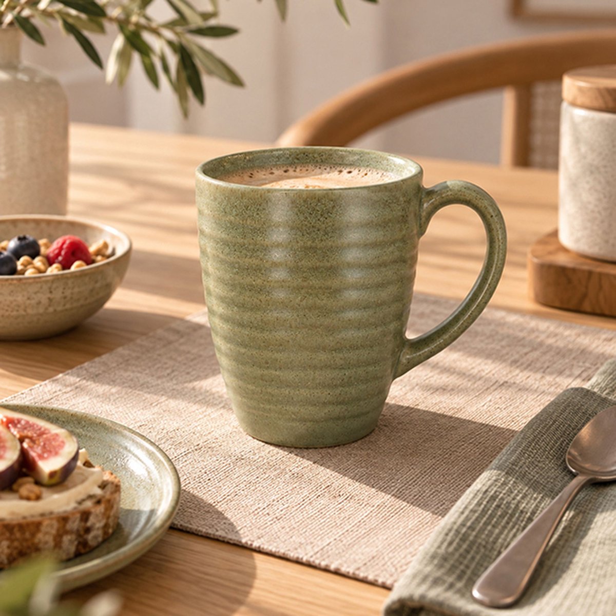 Lot de 6 mugs 37cl en grès, TURBOLINO vert, NOVASTYL
