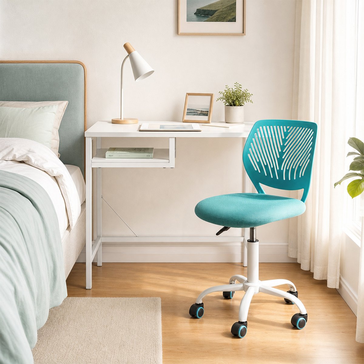Chaise de bureau pivotante réglable en hauteur, CARNATION turquoise, MEUBLES COSY