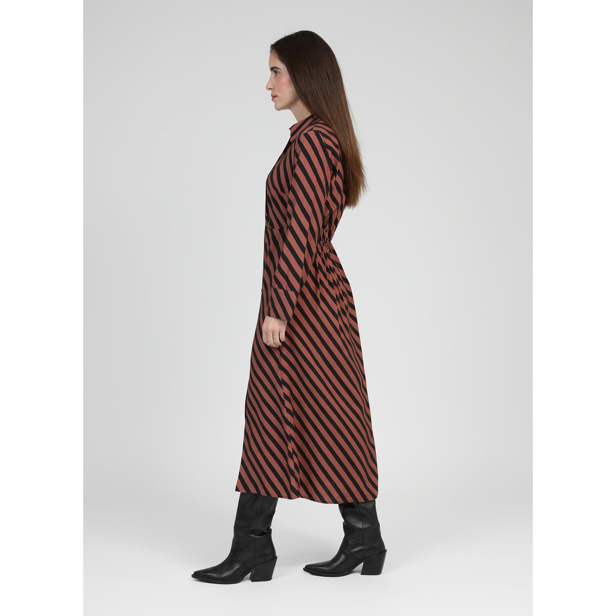 Robe Longue MATARA stipe chocolat, AN'GE