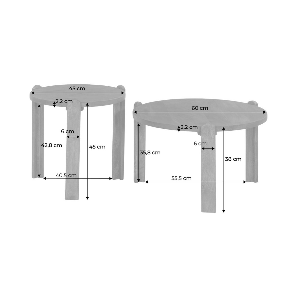 Set de 2 tables basses rondes bois de manguier PALLAVI naturel, SWEEEK