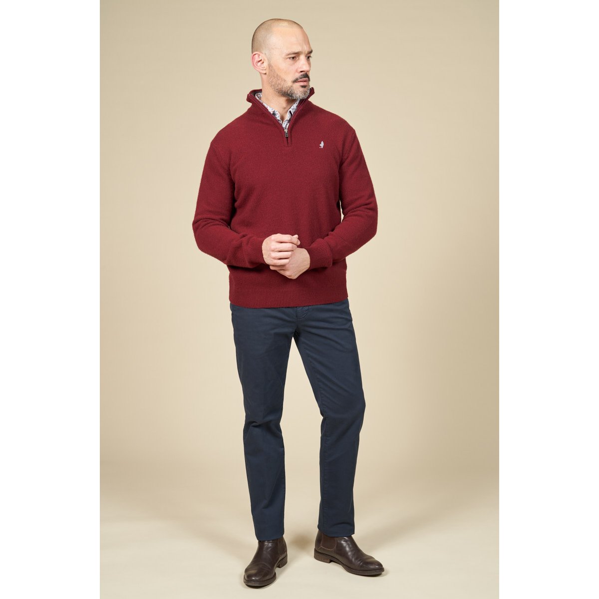 Pantalon Chino gabardine uni bleu marine, MCS