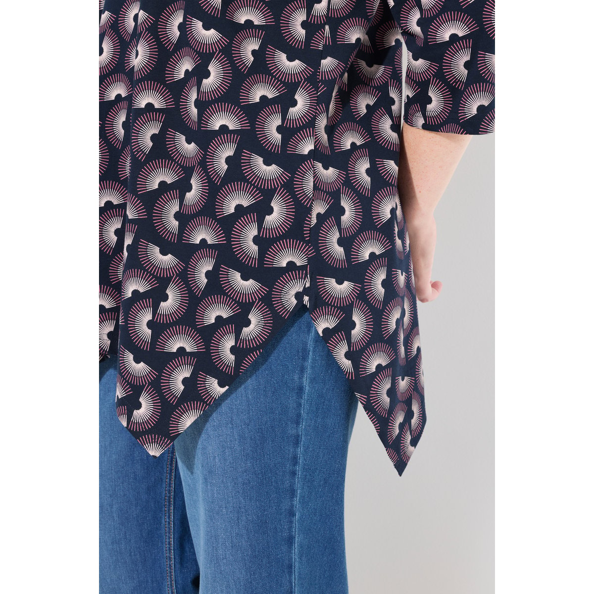 T-shirt long en coton bio marine, ULLA POPKEN