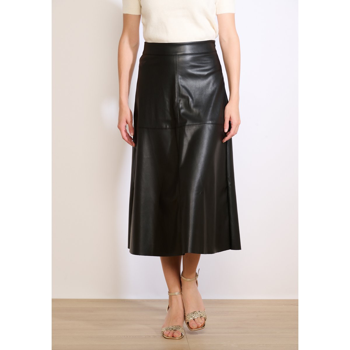 Jupe midi effet cuir noir, LOLALIZA