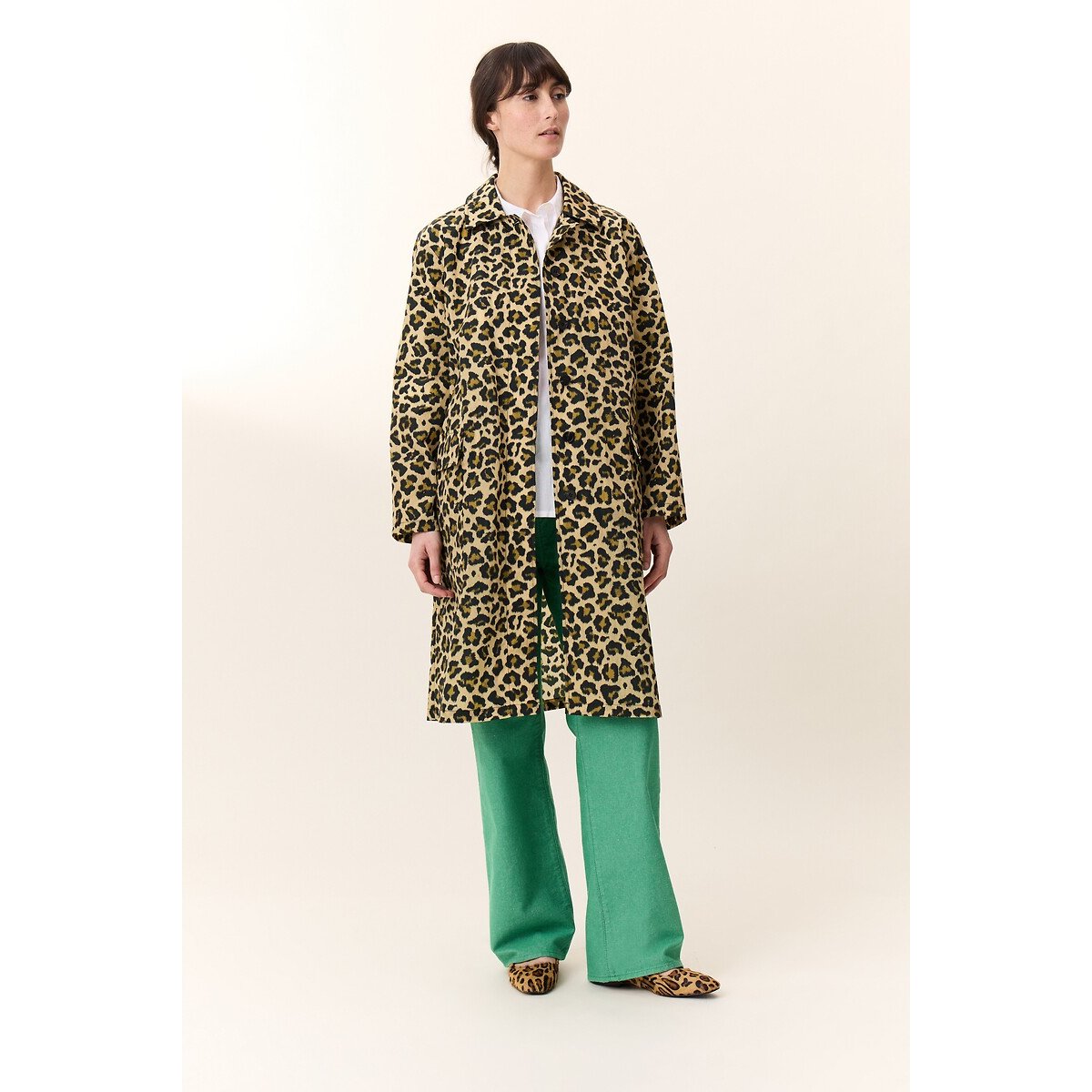 Lightweight Trench Coat with Leopard Print, Aviona Leo beige leopard print, LEON & HARPER