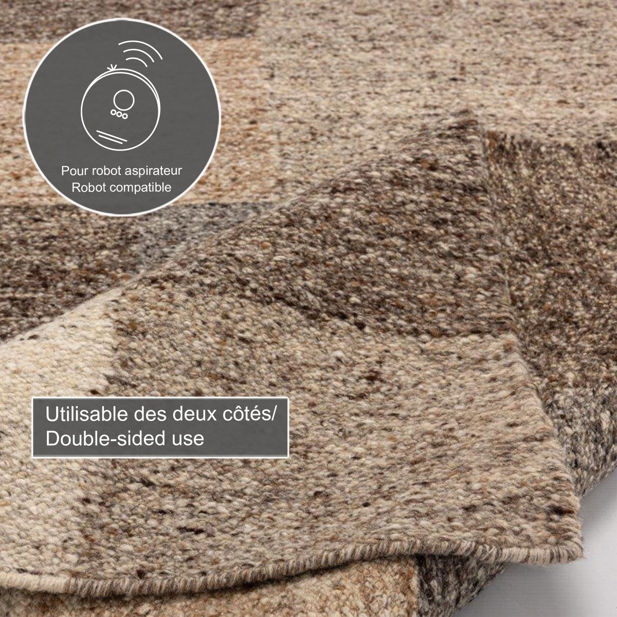 Tapis de salon en laine tissé main - EHRWALD beige multi, THEKO