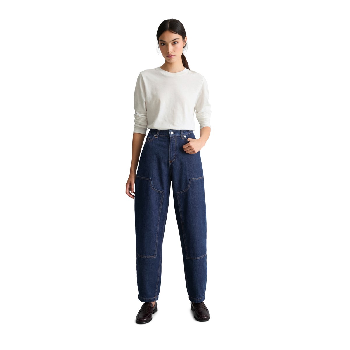 Jeans modèle Stine, coupe  relaxed barrel  et longueur raccourcie en pur coton bleu, MARC O’POLO DENIM