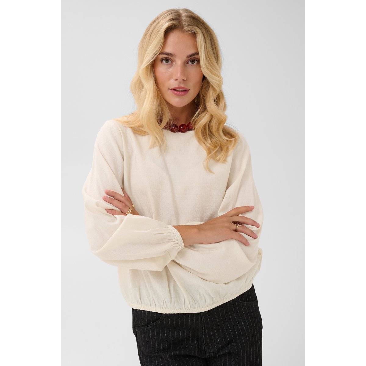 Blouse à manches longues beige oatmeal, CREAM