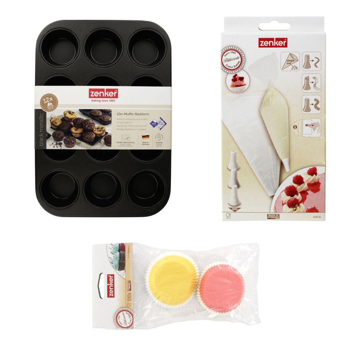 Ensemble 3 pièces spécial muffins noir,transparent,rose,jaune,vert,bleu,blanc, ZENKER