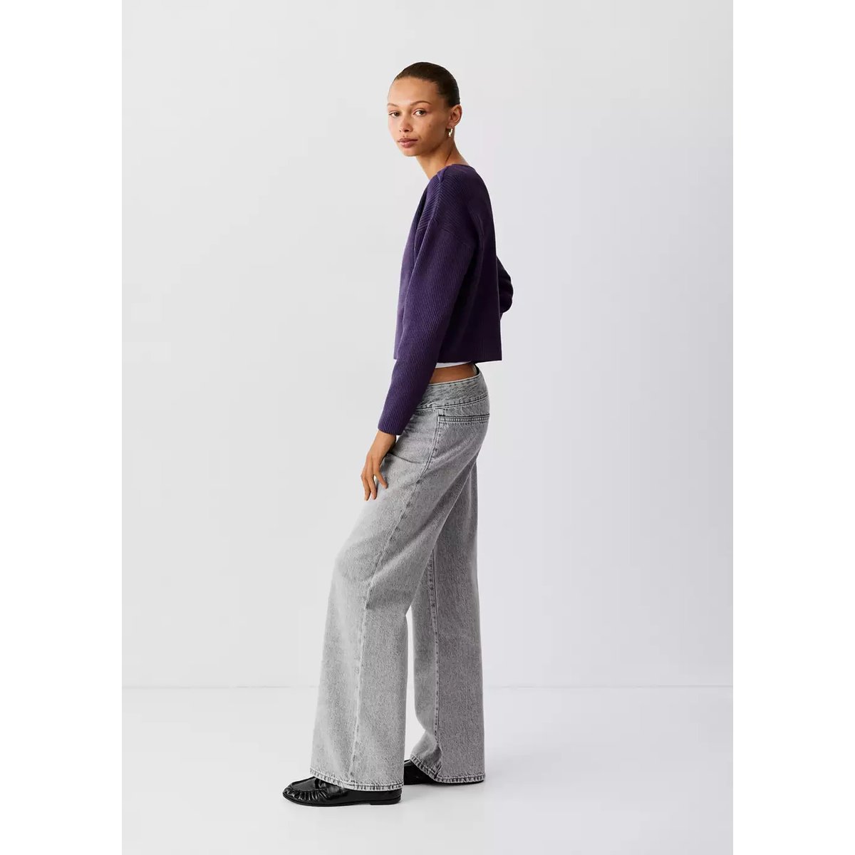 Jean taille basse avec détail de ceinture gris denim, MANGO TEEN