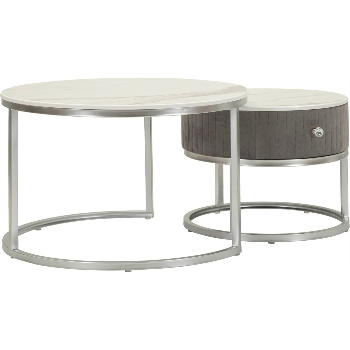 Tables basses gigognes plateau effet marbre GLAM gris et argent, RECOLLECTION