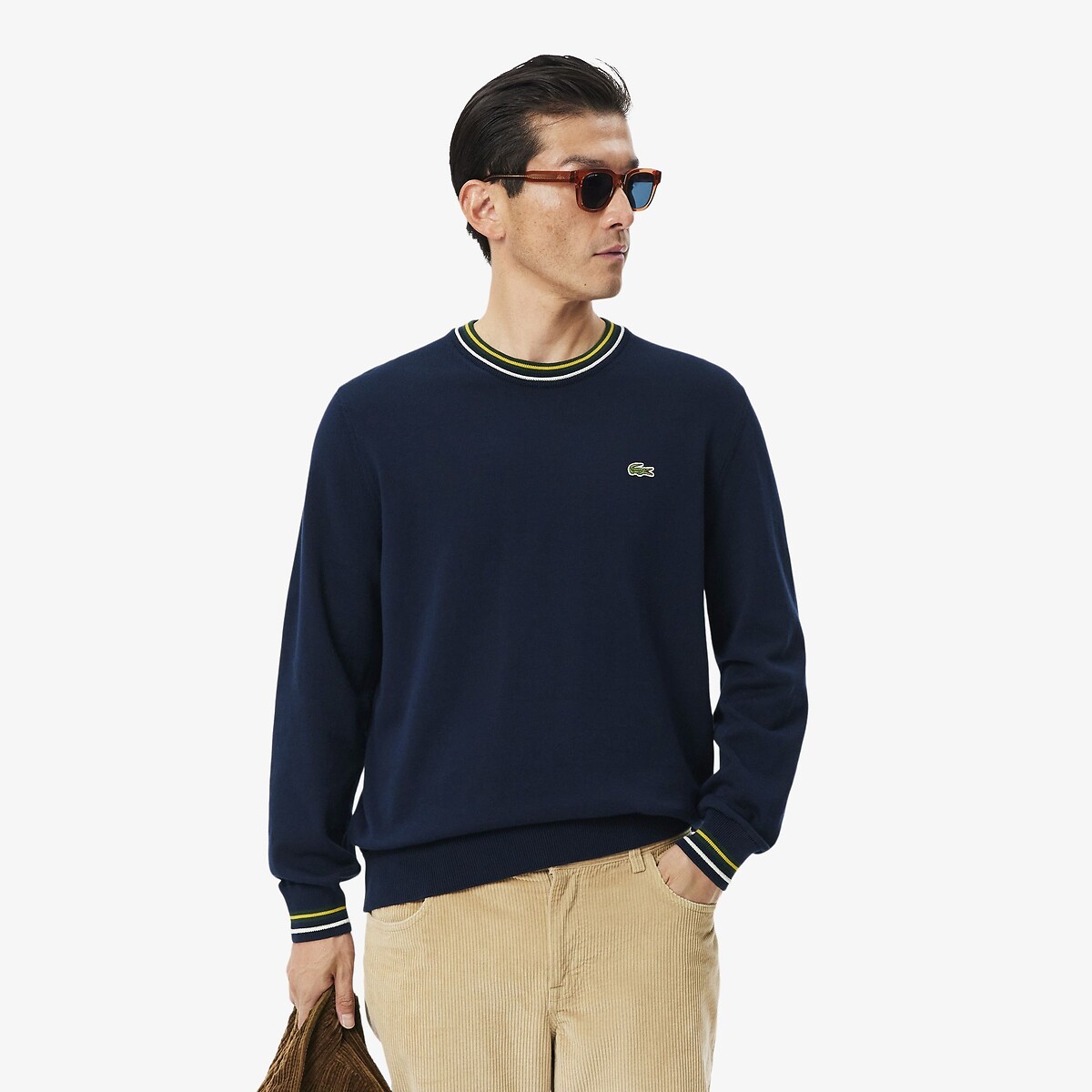 Pull jersey coton rayé bleu-7qk, LACOSTE
