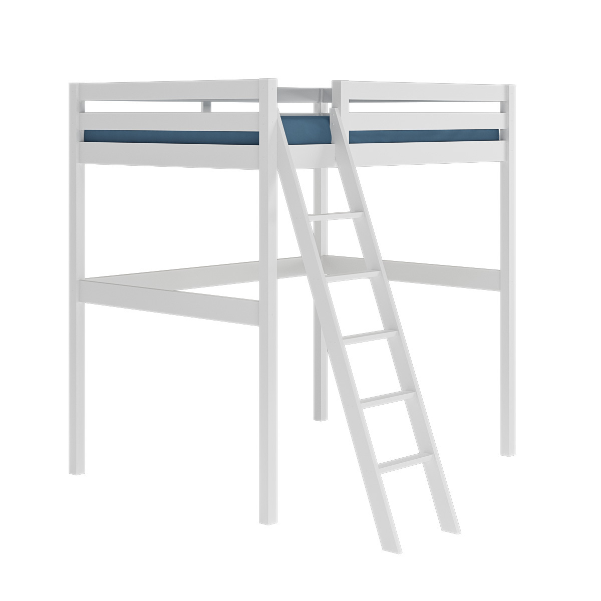 Pack lit mezzanine 2 places avec matelas Bois massif AARON blanc, AKITEN RETAIL